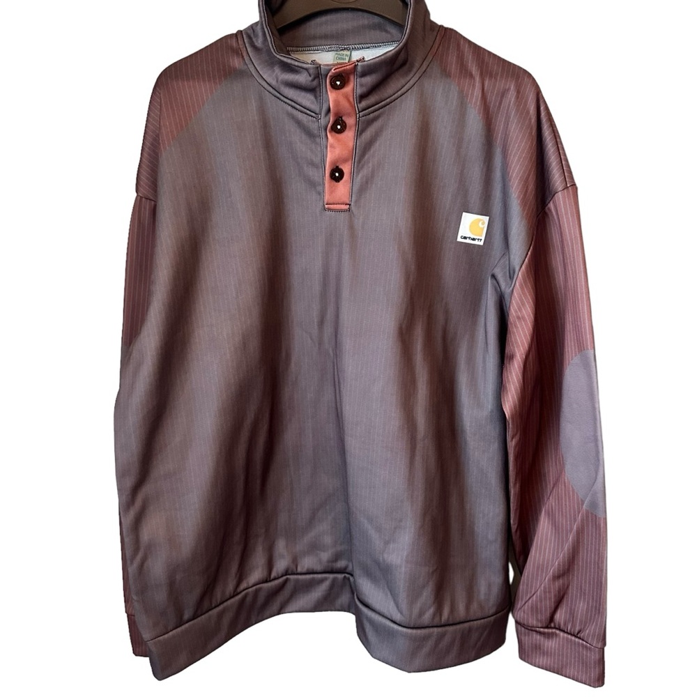 Carhartt men’s long sleeved button shirt. Brown with orange accents. XL